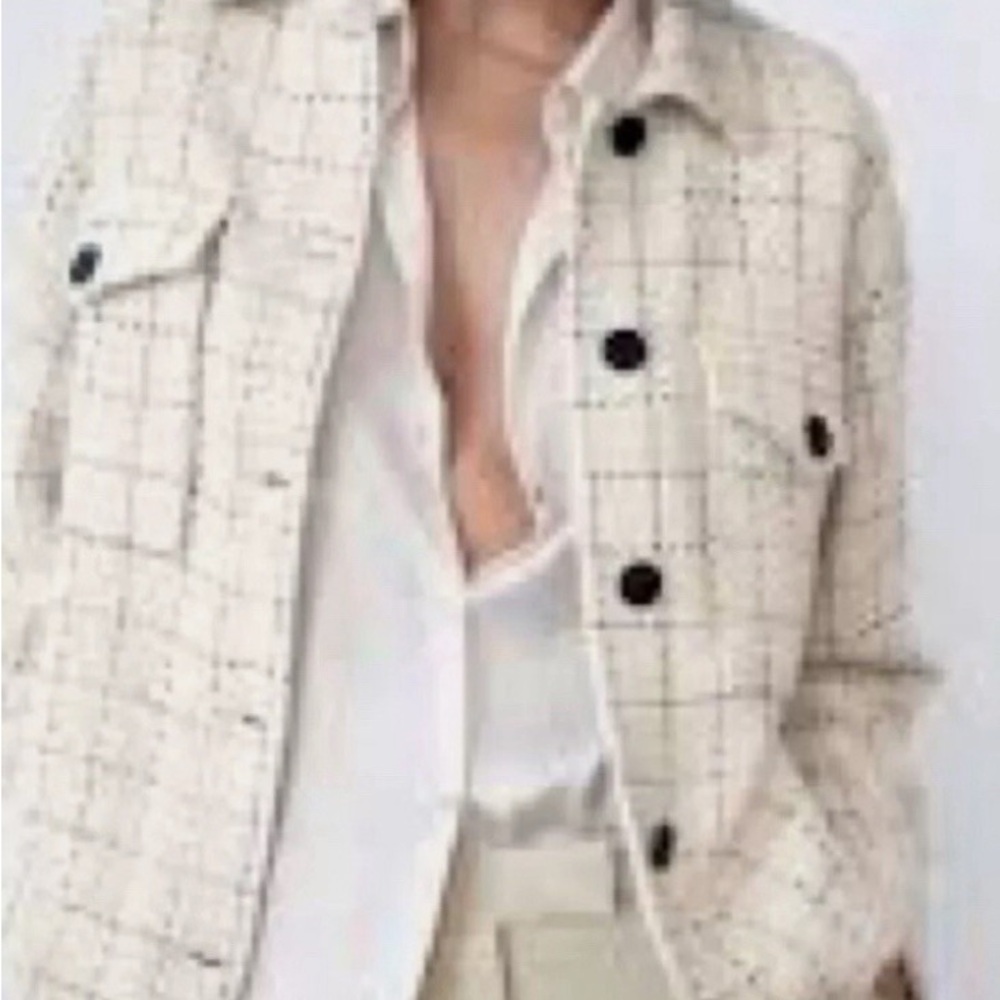 Zara Plaid Textured Tweed Shacket Over Shirt Size Medium